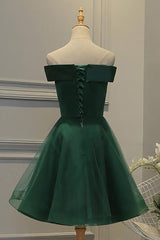 Bridesmaid Dresses Velvet, Off Shoulder Dark Green Short Party Dress, Tulle Homecoming Dresses