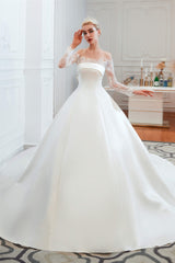Wedding Dresses Colors, Off-Shoulder Lace Satin Wedding Dresses with Sleeves