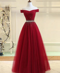 Bridesmaid Dress Under 100, Off Shoulder Long Formal Dress, Beaded Party Dresses