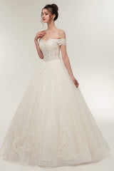 Wedding Dressed Princess, Off-shoulder Sweetheart A-line Lace-up Floor Length Lace Appliques Wedding Dresses