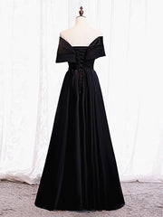 Prom Dress2019, Off the Shoulder Black Long Prom Dresses, Black Off Shoulder Formal Evening Dresses