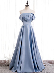 Prom Dress Outfits, Off the Shoulder Blue Satin Long Prom Dresses, Off Shoulder Blue Formal Evening Dresses