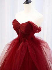 Party Dress For Girl, Off the Shoulder Burgundy Long Prom Dresses, Wine Red Long Formal Evening Dresses