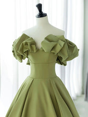 Formal Dress Outfit, Off the Shoulder Green Satin Long Prom Dresses, Green Satin Long Formal Evening Dresses