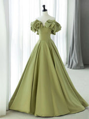 Formal Dresses Outfits, Off the Shoulder Green Satin Long Prom Dresses, Green Satin Long Formal Evening Dresses