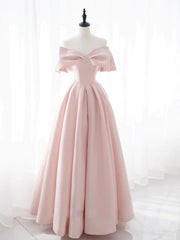 Girl Dress, Off the Shoulder Light Pink Prom Dresses, Off Shoulder Light Pink Formal Evening Dresses