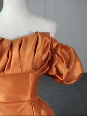 Party Dress Jumpsuit, Off the Shoulder Orange Satin Long Prom Dresses, Orange Long Satin Formal Evening Dresses