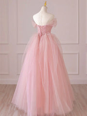 Formal Dresses Size 15, Off the Shoulder Pink Tulle Long Prom Dresses, Pink Tulle Long Formal Evening Dresses