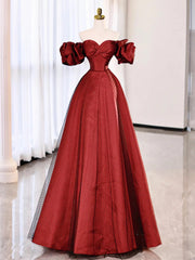 Party Dresses For Over 51S, Off the Shoulder Red Long Prom Dresses, Off Shoulder Red Long Formal Evening Dresses