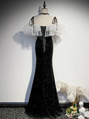 Formal Dress Classy, Off the Shoulder Shiny Black Mermaid Prom Dresses, Shiny Black Long Formal Dresses