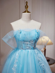 Cute Summer Dress, Off the Shoulder Short Blue Prom Dresses, Short Blue Lace Formal Homecoming Dresses