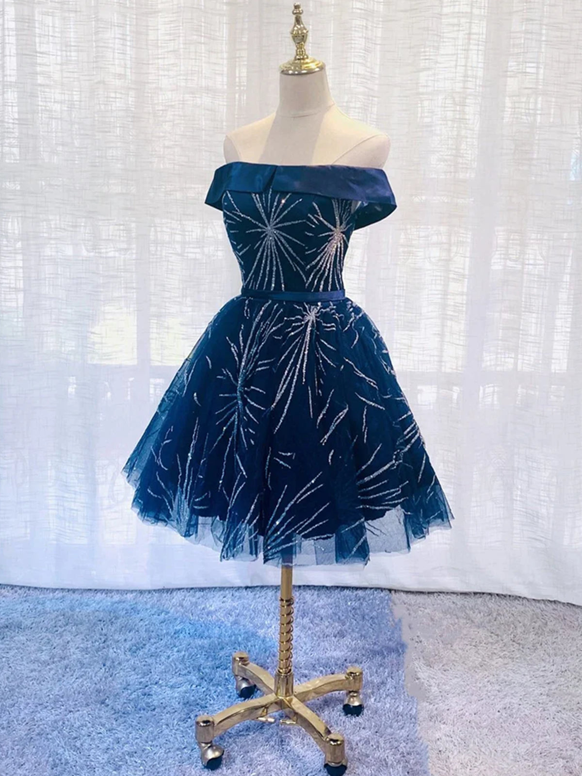 Design Dress, Off the Shoulder Short Navy Blue Prom Dresses, Short Dark Blue Formal Homecoming Dresses