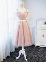 Party Dresses Formal, Off the Shoulder Short Pink Prom Dress with Corset Back, Short Pink Formal Graduation Bridesmaid Dresses