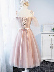 Party Dress Formal, Off the Shoulder Short Pink Prom Dress with Corset Back, Short Pink Formal Graduation Bridesmaid Dresses