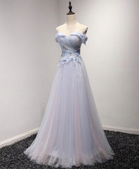 Bridesmaid Dress Custom, Light Blue Tulle Lace Long Prom Dress, Lace Evening Dress