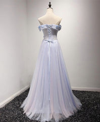 Bridesmaid Dresses Short, Light Blue Tulle Lace Long Prom Dress, Lace Evening Dress