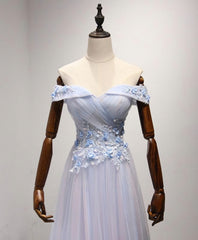 Bridesmaid Dresses Beach, Light Blue Tulle Lace Long Prom Dress, Lace Evening Dress