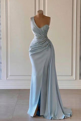 Prom Dresses For Kids, One shoulder blue prom dress in mermaid pleats