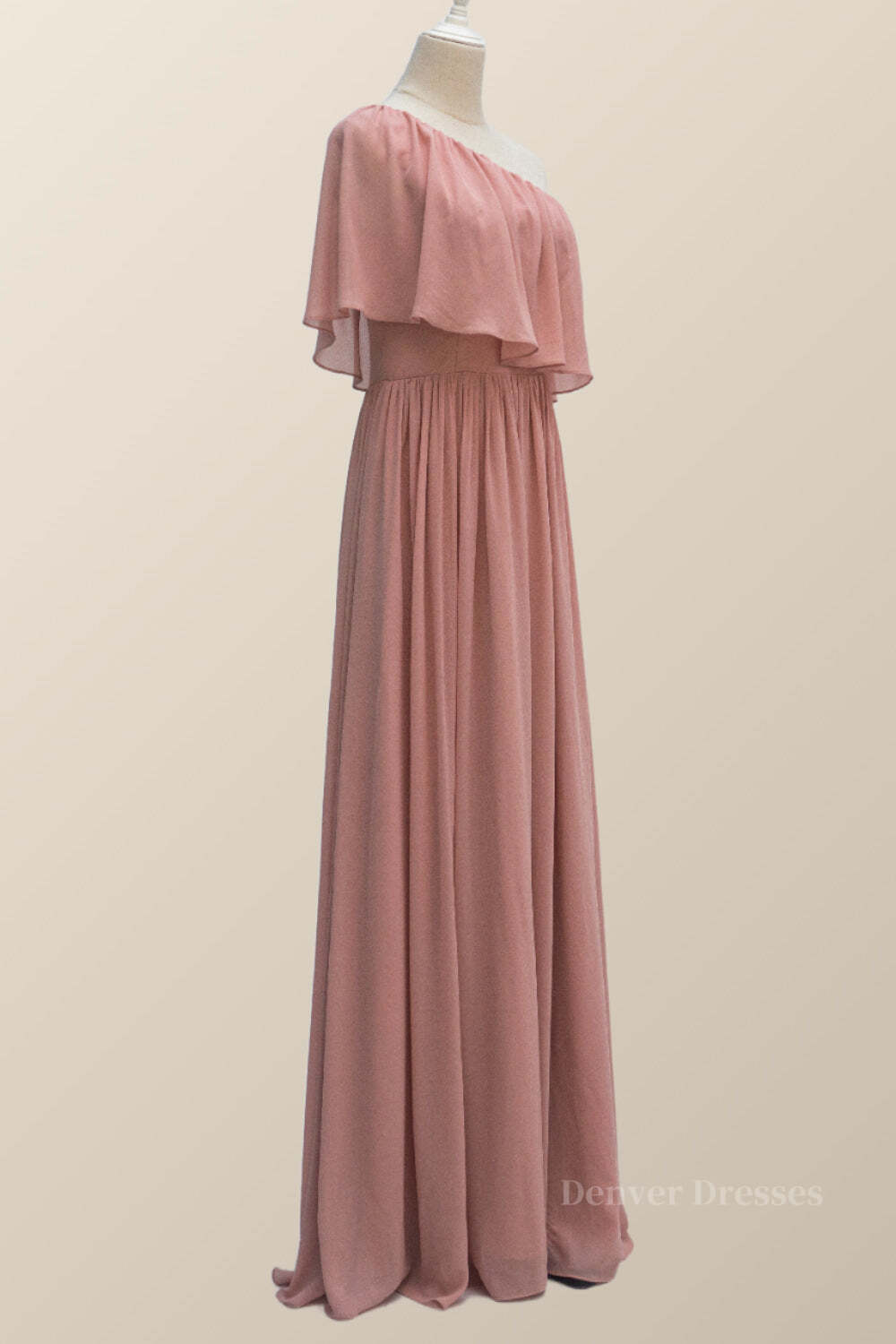 Evening Dresses Formal, One Shoulder Blush Pink Chiffon Crepe Bridesmaid Dress