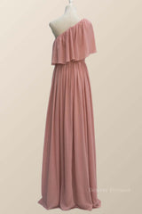 Evening Dress Formal, One Shoulder Blush Pink Chiffon Crepe Bridesmaid Dress