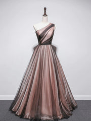 Prom Pictures, One Shoulder Brown Tulle Prom Dresses, Brown Tulle Formal Evening Dresses