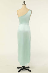Party Dress Mini, One Shoulder Mint Green Wrap Bridesmaid Dress