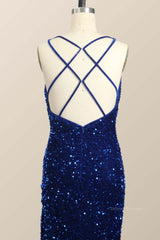 Prom Dresses For Brunettes, One Shoulder Royal Blue Sequin Slit Long Prom Dress