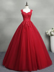 Formal Dress Floral, Open Back Burgundy Lace Tulle Long Prom Dresses, Burgundy Lace Formal Evening Dresses