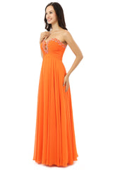 Bridesmaid Dress Orange, Orange Chiffon Cut Out Sweetheart With Pleats Bridesmaid Dresses