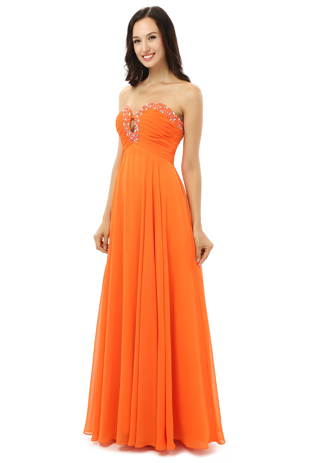 Bridesmaids Dresses Gold, Orange Chiffon Cut Out Sweetheart With Pleats Bridesmaid Dresses