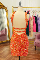 Prom Dressed A Line, Orange Sheath Halter Sequins Cut-Out Mini Homecoming Dress