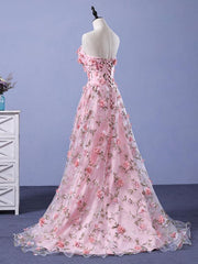 Prom Dress Inspo, Pink 3D Flower Long Prom Dresses, 3D Floral Pink Long Formal Evening Dresses