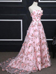 Prom Dress Trends For The Season, Pink 3D Flower Long Prom Dresses, 3D Floral Pink Long Formal Evening Dresses