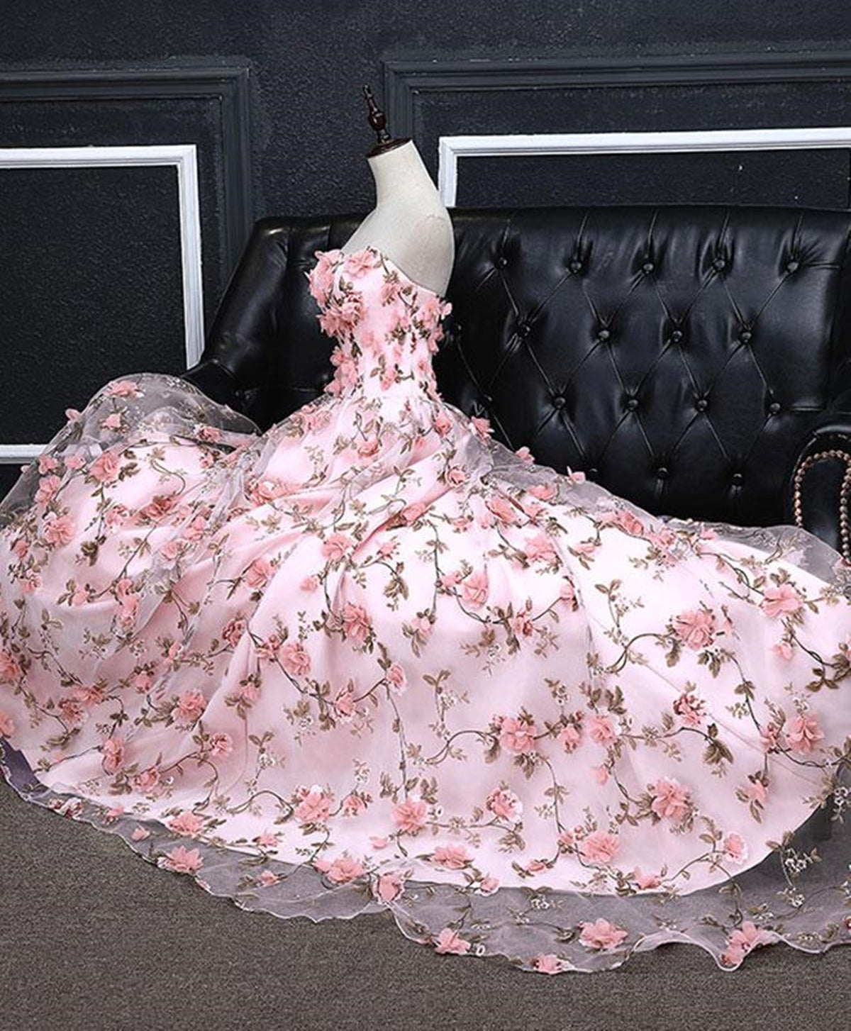Prom Dresses Different, Pink 3D Flower Long Prom Dresses, 3D Floral Pink Long Formal Evening Dresses