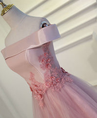 Prom Dresses Champagne, Pink A Line Off Shoulder Knee Length Prom Dress, Lace Homecoming Dresses