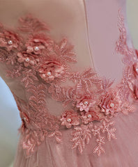 Prom Dresses Fitting, Pink A Line Off Shoulder Tea Length Prom Dress, Lace Homecoming Dresses