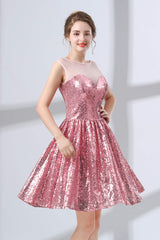 Prom Dresses 2043 Cheap, Pink A-Line Sequined Short Homecoming Dresses