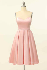 Maxi Dress Outfit, Pink A-line Strapless Satin Lace-Up Back Mini Homecoming Dress