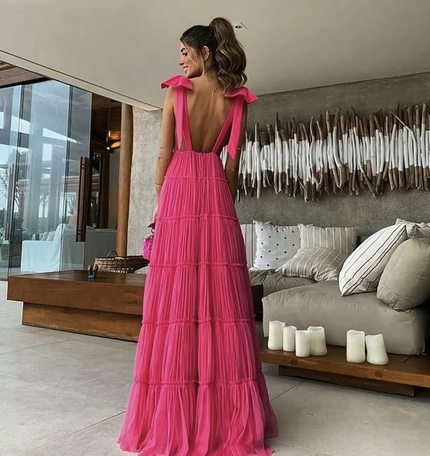 Prom Dresses Red, Pink Backless Prom Dress, Evening Dress