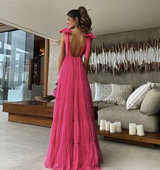 Prom Dresses Red, Pink Backless Prom Dress, Evening Dress