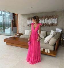 Prom Dress Red, Pink Backless Prom Dress, Evening Dress