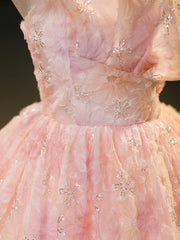 Party Dress Website, Pink Flower Long Princess Dress, Pink Strapless Formal Evening Dress