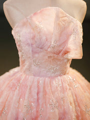 Party Dresses Website, Pink Flower Long Princess Dress, Pink Strapless Formal Evening Dress