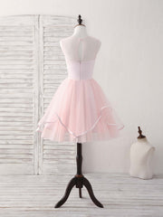 Fairy Dress, Pink Round Neck Tulle Pink Short Prom Dress Pink Homecoming Dress