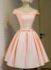 Prom Dress Styling Hair, Pink Satin Knee Length Party Dress , Homecoming Dress