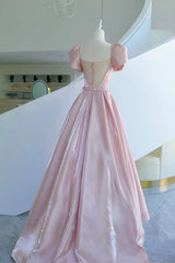Formal Attire, Pink Satin Long Prom Dress, A-Line Evening Dress with Bow