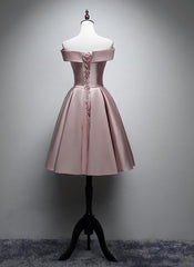 Prom Dresses2023, Pink Satin Off Shoulder Lace-up Party Dress, Pink Prom Dress