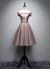 Prom Dress2023, Pink Satin Off Shoulder Lace-up Party Dress, Pink Prom Dress
