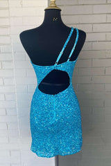 Prom Dress For Kids, Pink Sequin One Shoulder Cutout Homecoming Dress Gala Dresses Short