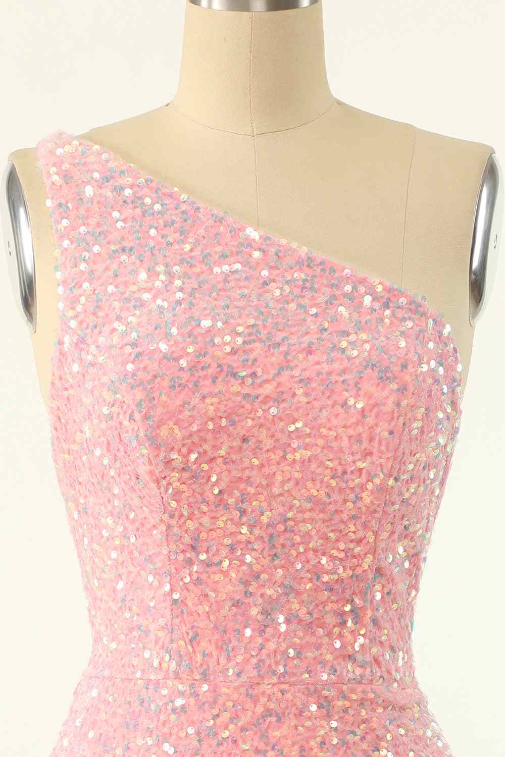 Prom Dress Inspiration, Pink Sheath One Shoulder Strap Back Sequins Mini Homecoming Dress